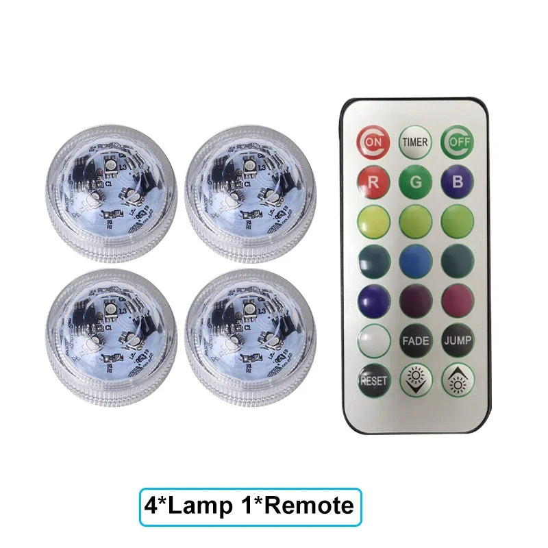RGB Submersible Lights Remote Control Underwater Led Light Battery Operated Night Lamp For Halloween Vase Wedding Party Decor