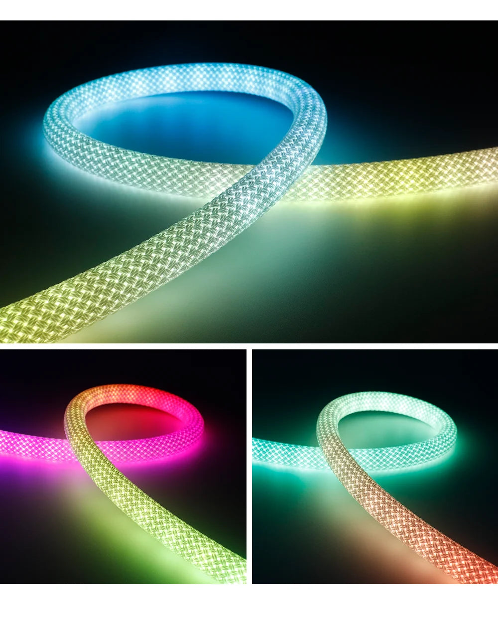 WS2812B WS2811 DC5V Round Reticulate Pattern Neon LED Strip 50Leds/m 360 Degree Smart RGBIC Flexible  Silicone Light Tape IP67