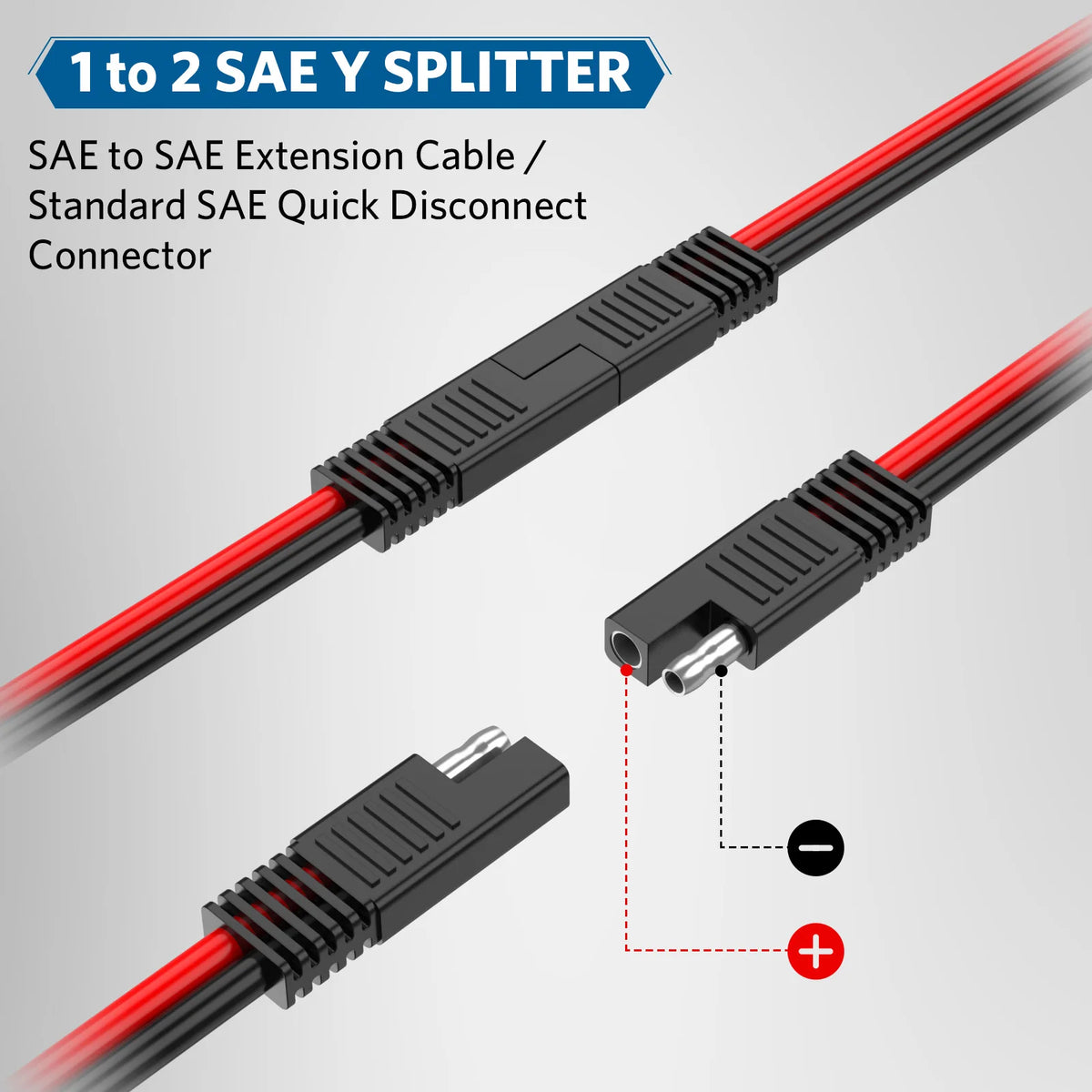 10AWG SAE Y Splitter Cable SAE Quick Disconnect Connector 1 to 2 SAE to SAE Extension Cable SAE Plug