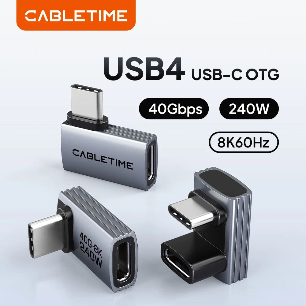 CABLETIME Type C Adapter 240W OTG USB C Adapter 8K 60Hz 40Gbps 90-Degree Converter USB4 Adapter for iPhone Adapter MacBook iPad