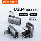 CABLETIME Type C Adapter 240W OTG USB C Adapter 8K 60Hz 40Gbps 90-Degree Converter USB4 Adapter for iPhone Adapter MacBook iPad