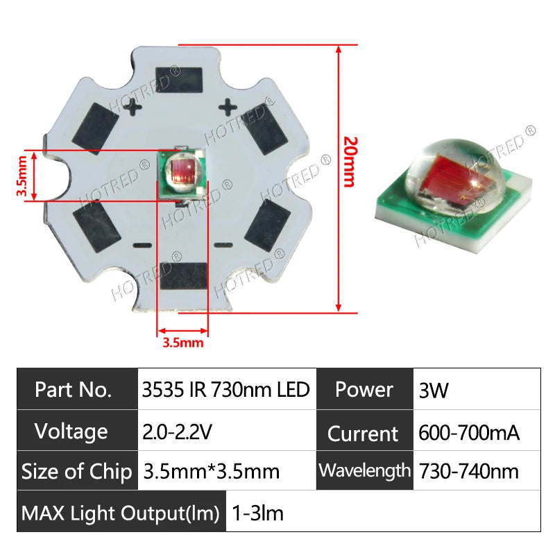 High Power LED Chip IR 730Nm 850Nm 940nm 3W 3535 LED Beads Emitter Light Infrared Radiation Bulb Laser Flashlight Night Vision C