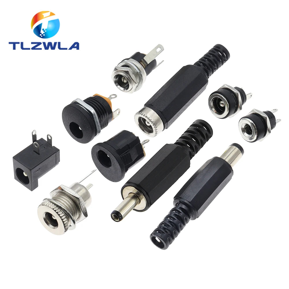 10Pcs DC Connectors 5.5x2.1mm 3.5x1.3mm DC Power Plug Male Female Jack Socket Nut Panel Mount DC Power Adapter Connector 5.5*2.1