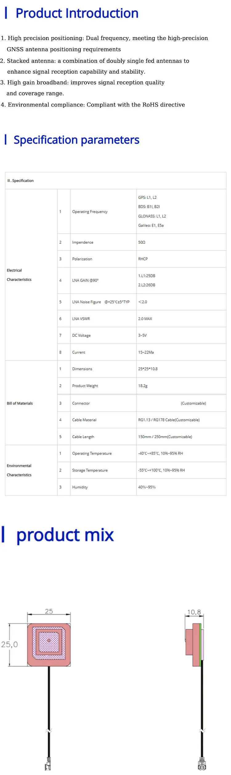 L1 L2 L5 Dual Frequency GPS Beidou Navigation GNSS High Precision Positioning Active Passive Ceramic Antenna For UAV Orientation