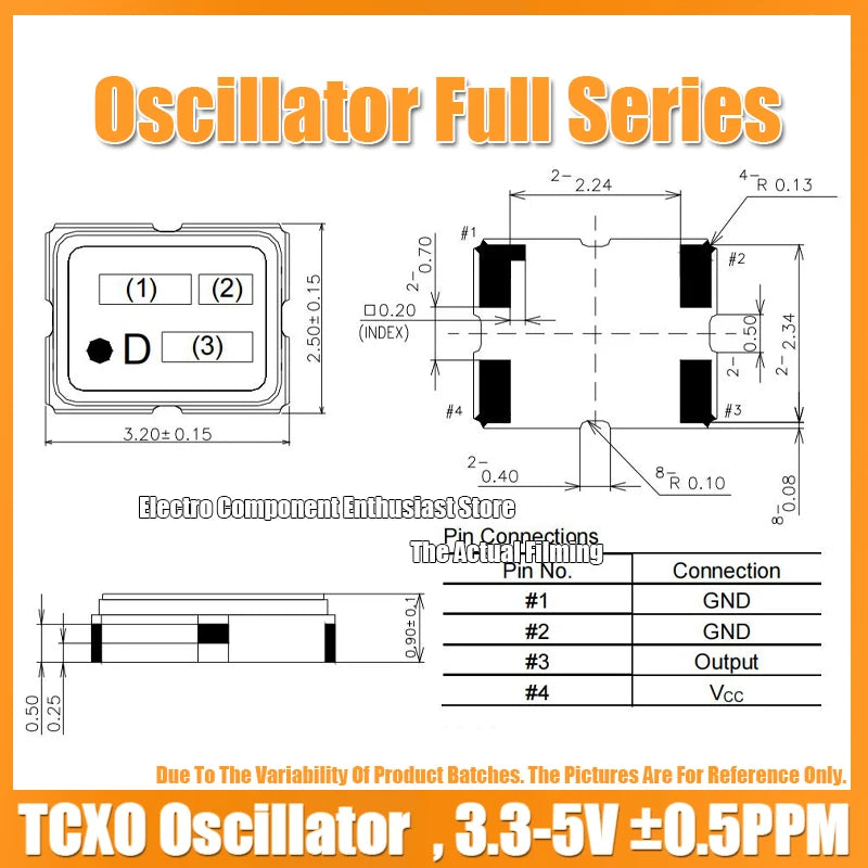 (5PCS) 25M 25MHZ 25.000MHZ 3225 TCXO 3.2X2.5MM Temperature Compensated Crystal Oscillator ±0.5PPM High-Precision CMOSECB