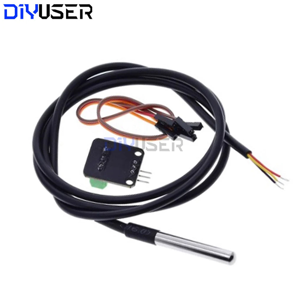 DS18B20 Temperature Sensor Waterproof Probe 100cm Cable, -55°C to +125°C, Stainless Steel