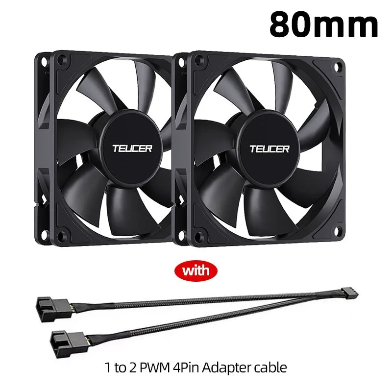 TEUCER 8015 Computer Case Fan 80mm/92mm 4-pin PWM High Airflow Ultra-thin Cooling Fan 1200-3000RPM Cascadable FDB Bearing Fan