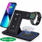 LED Fast Wireless Charger Stand 3 in 1 Foldable Charging Station For iPhone 17 16 15 14 13 12 Apple Watch 9 8 7 6 5 Airpods Pro