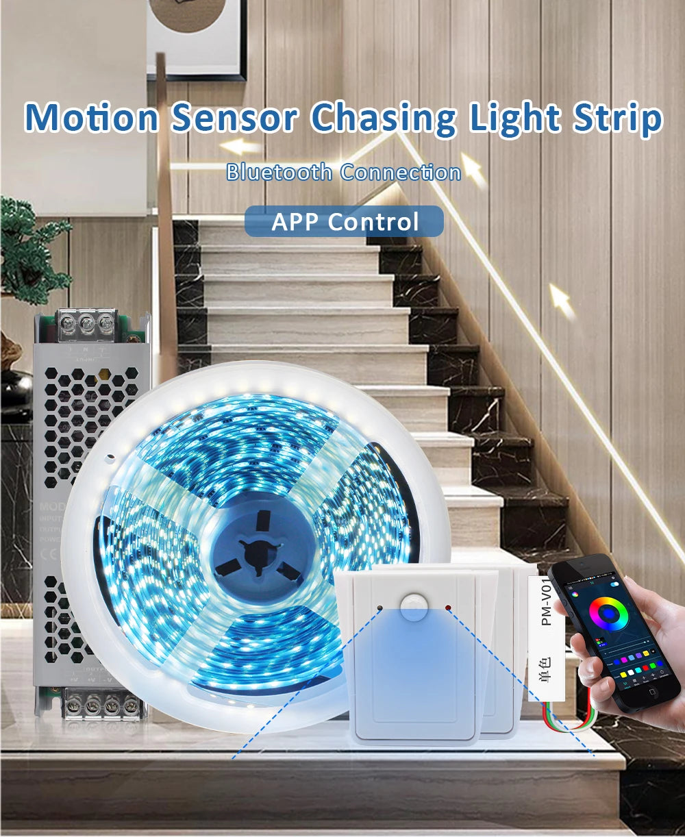 PIR Infrared Motion Sensor LED Strip Light 2835 Bluetooth 10M 15M DC 24V WS2811 Horse Race Running Water Flowing Lamp for Stairs