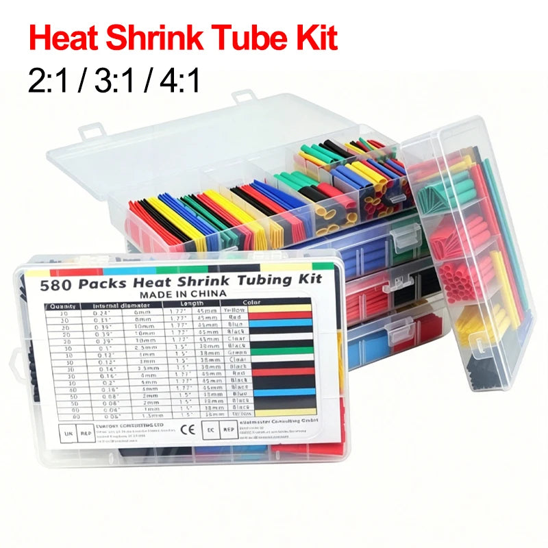 Shrinkage Tubing Kit 73~900pcs Cable Repair Protecter Wire Insulation Thermoresistant Sleeving 2:1/ 3:1/4:1 Heat Shrink Tube Set