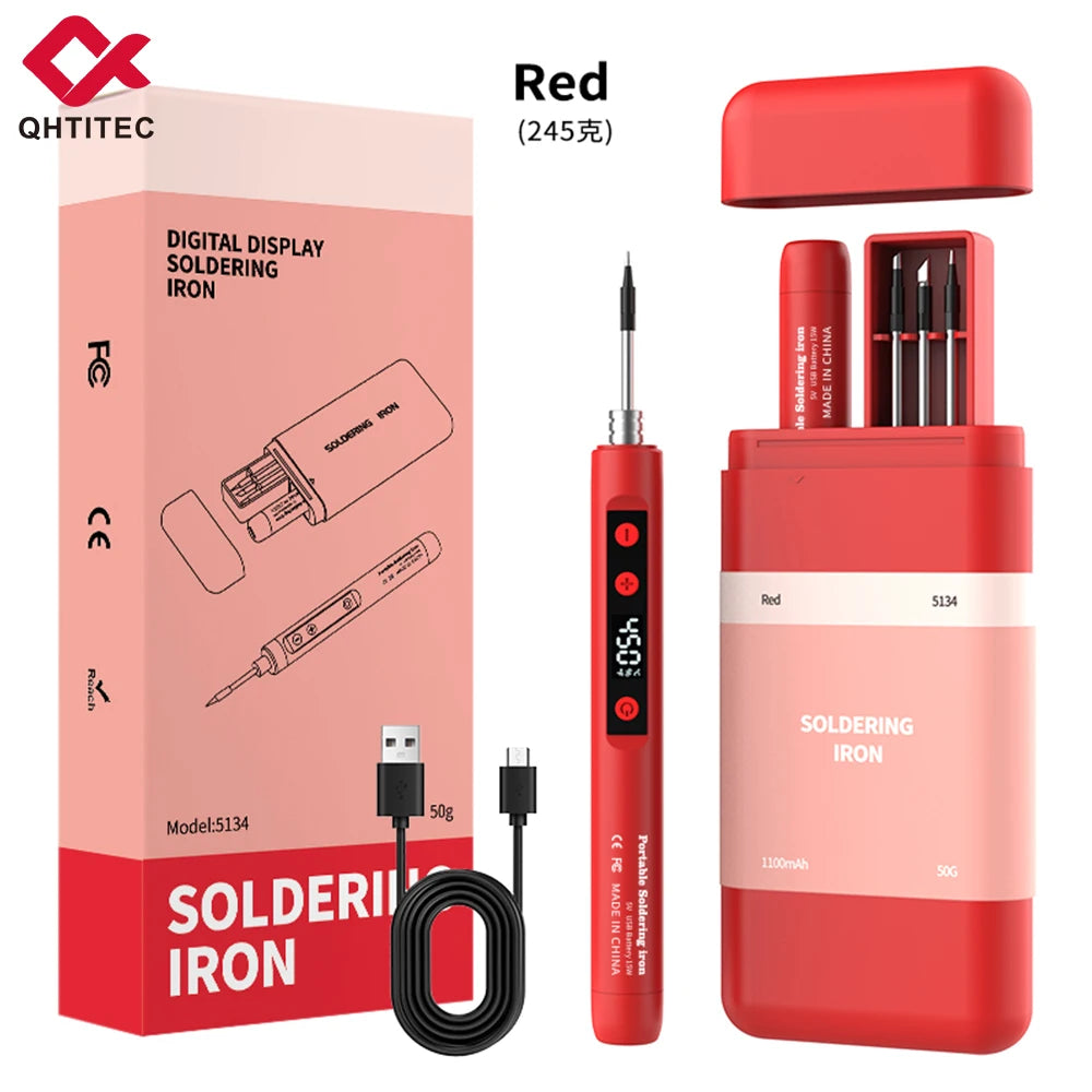 JCD Wireless Soldering Iron Portable 180-450 °C Adjustable Temperature built-in battery with 3Tip Soldering Tool Kit USB-5134