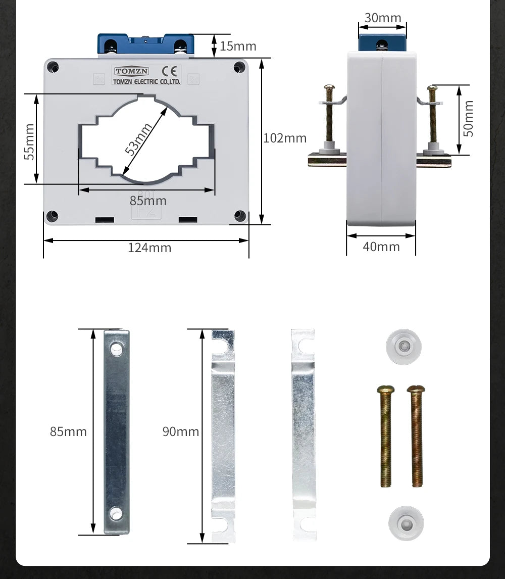 TOMZN Current Transformer High-current CT 660V Primary 2000A 1500V 1000V 200A Secondary 5A Base Plate Busbar Fixed ABS Sealed