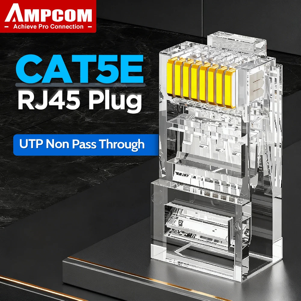 AMPCOM CAT5E RJ45 Connector Non-Pass Thru 8P8C Modular Ethernet Cable RJ45 Ends Ethernet Cable Crimp Connectors UTP Network Plug