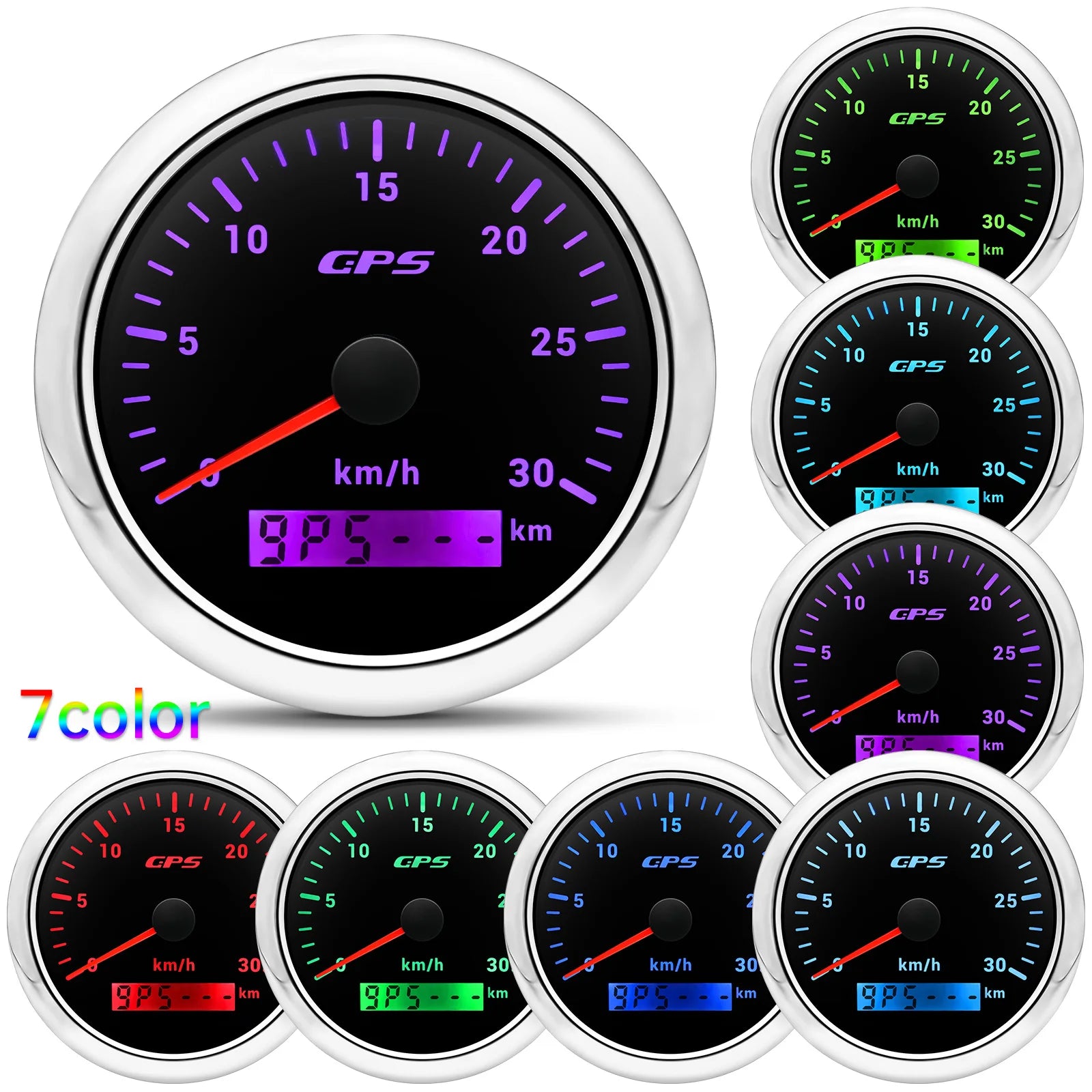 60/120/200KMH 85MM GPS Speedometer Gauge 7 Color Light with GPS Antenna Waterproof Motorcycle Boat Car Truck Speed Gauge Meter
