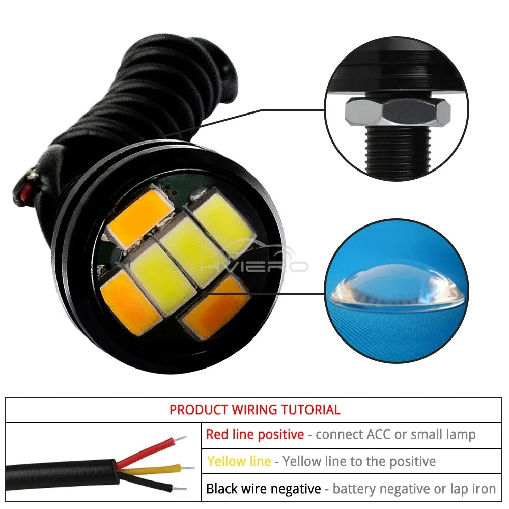 2pcs Car Daytime Running Lights White Yellow Eagle Eye LED 12V 5730 6smd Reversing Parking Tail Bulb Turn Signal Lamp Waterproof