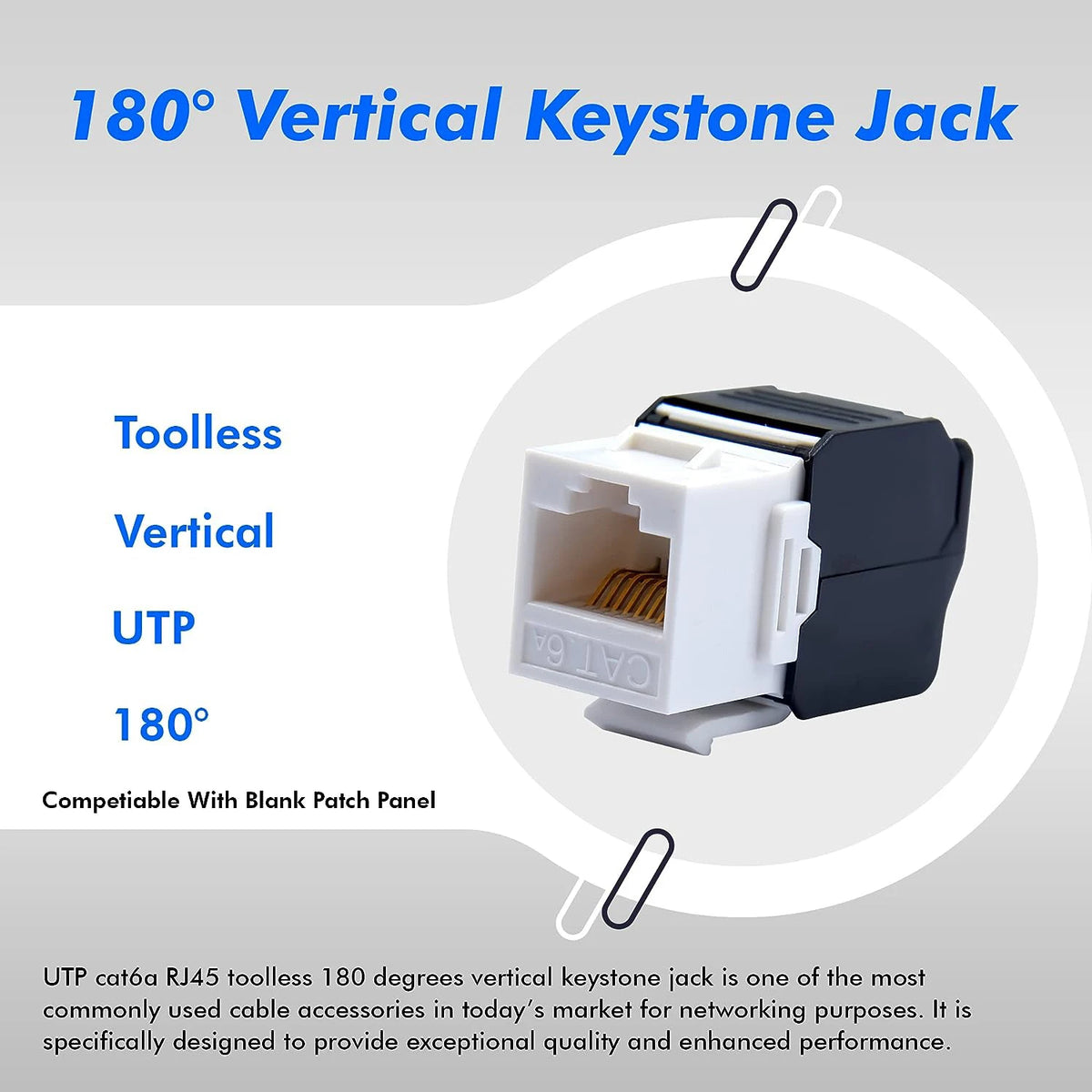 ZoeRax 1PCS Cat8 Cat7 Cat6a RJ45 Keystone Jack | 180 Degree UTP Toolless Termination Female Jack | Network Ethernet Adapter