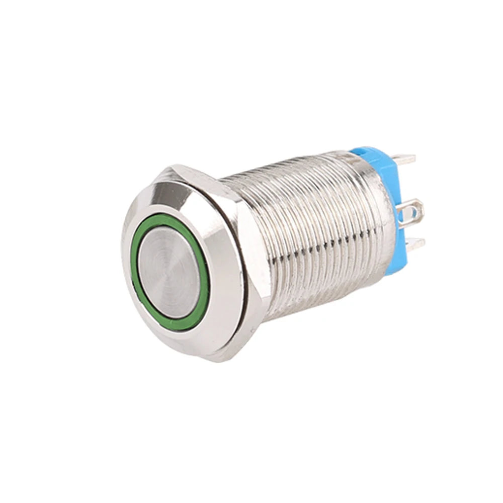 1pc 12mm Anti-Vandal Metal Push Button Switches High Flat Round With LED Green Red Blue White 3V 12V Momentary Latching Reset