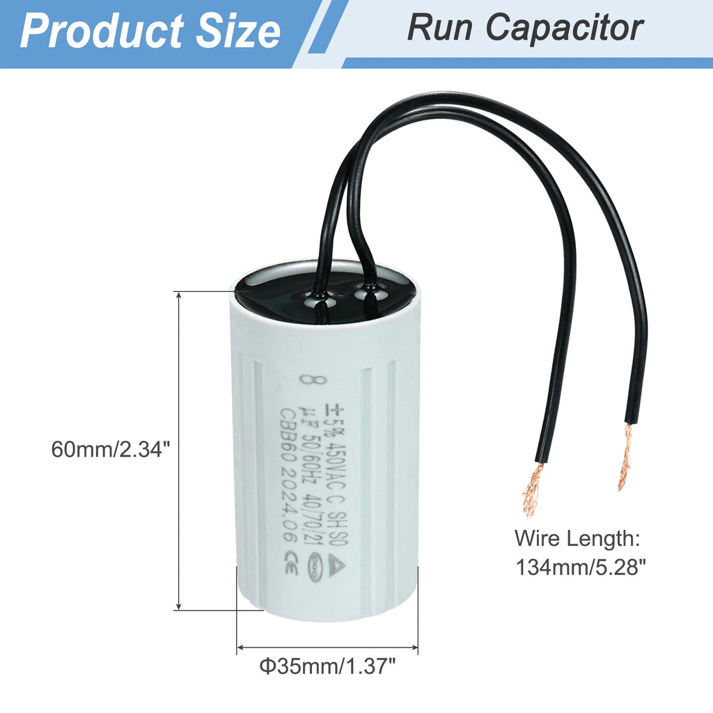 1/2/3Set CBB60 6-60uF Running Capacitors AC 450V 2 Wires 50/60Hz Cylinder for Water Pumps Washing Machines Motor Start