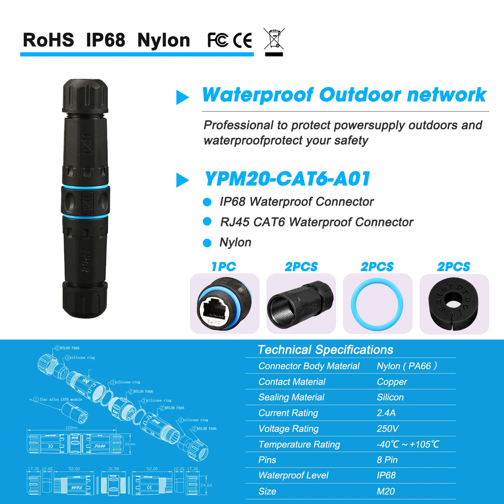 YXY New Zinc Alloy Network RJ45 Connector IP68 CAT6 Panel M20 Cable Network High Speed Ethernet Extenders Shield