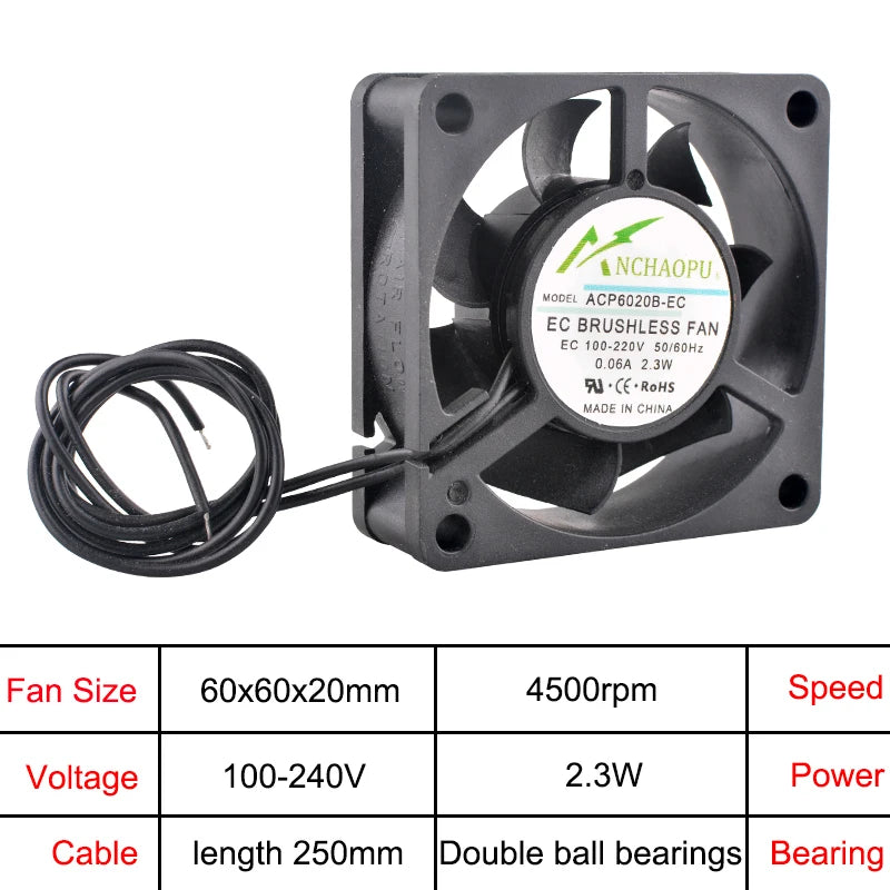 ANCHAOPU 40mm 50mm 60mm 70mm 80mm 92mm 120mm 140mm EC Brushless Cooling Fan AC 110V 120V 220V 240V Axial Flow Fan for Cabinets