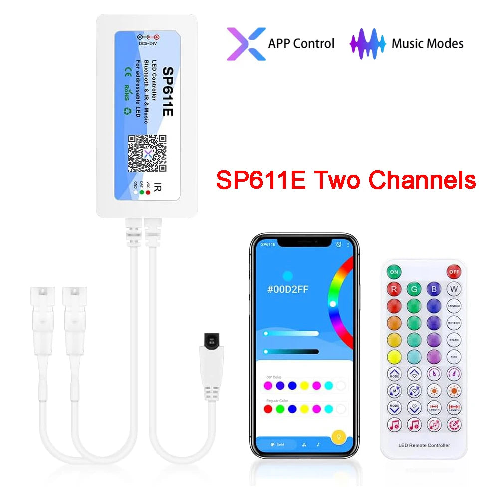 WS2812B COB LED Strip Lights DC5V 5mm Full Color SPI RGB-IC 100/160LEDs Individually Addressable Smart Pixels Tape Light