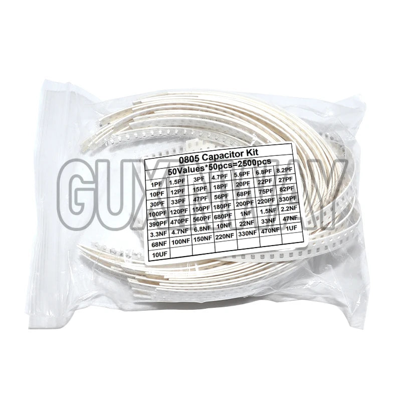 2500pcs 0402 0603 0805 SMD Ceramic Capacitor Assorted Kit 50Values 1pF - 10uF 100PF 10NF 100NF 0.47UF 1UF Chip Capacitance Set