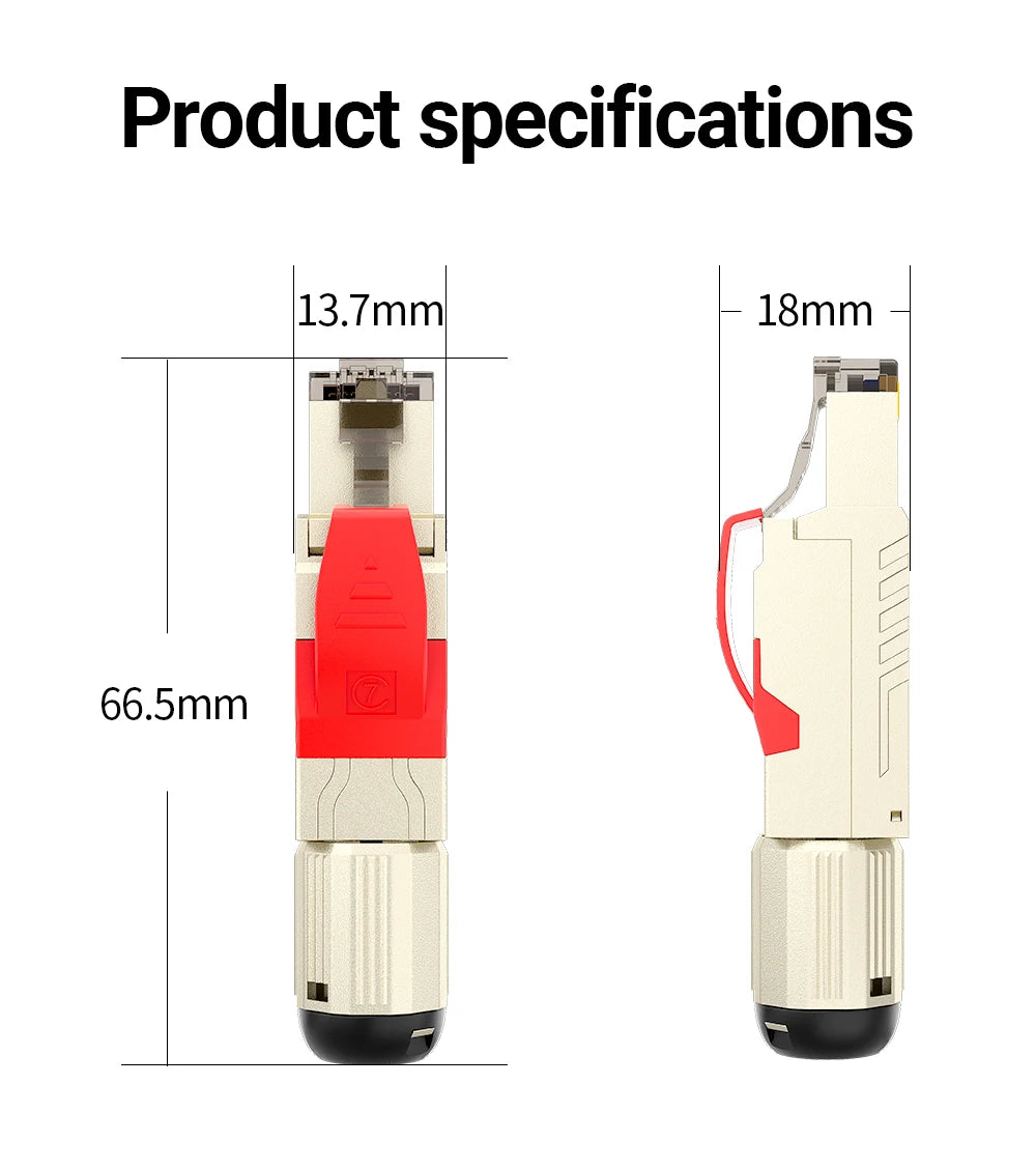 AMPCOM RJ45 Connector, CAT8 STP Tool Free Shielded Modular Plugs CAT7 CAT6A Zinc Alloy Field Termination Plug 40Gbps 2000Mhz