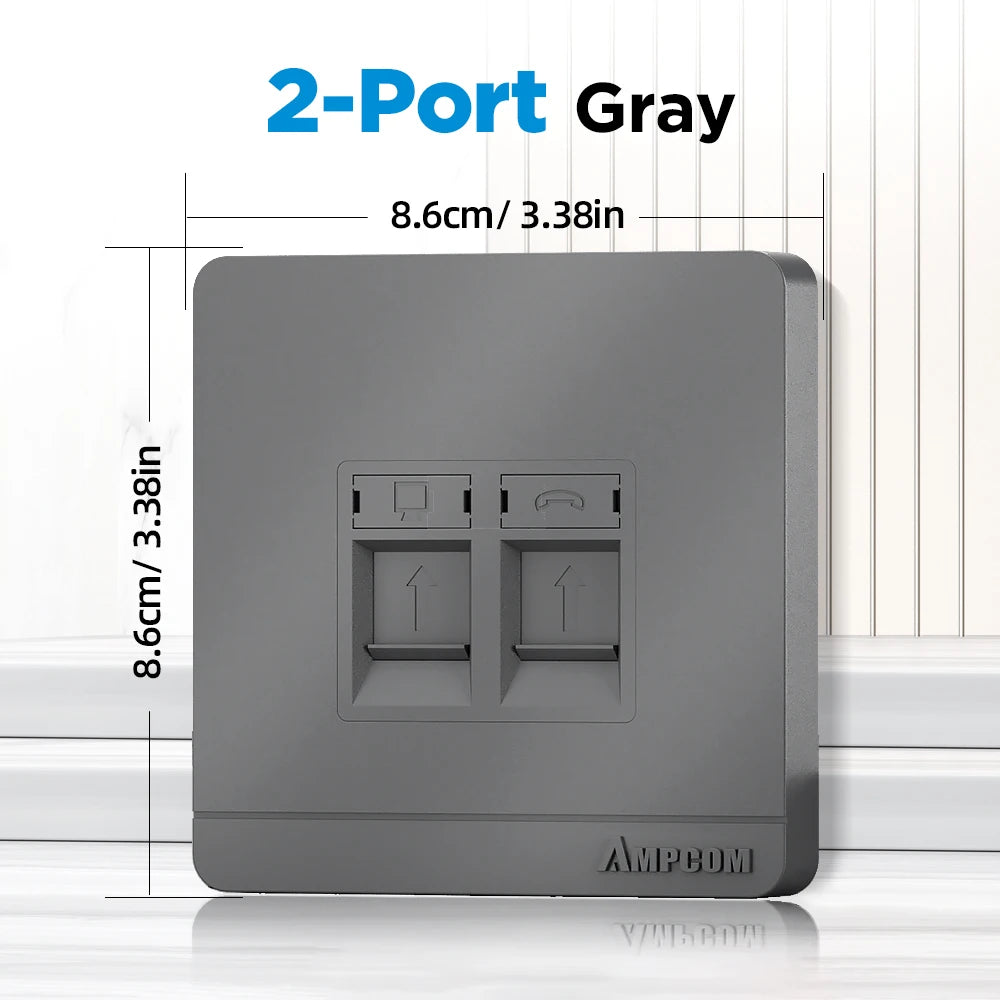 AMPCOM Wall Faceplate Socket Grey Wallplate 1-Port 2-Port 4-Port Networking Telephone Socket Outlet Mount Panel For RJ45 RJ11