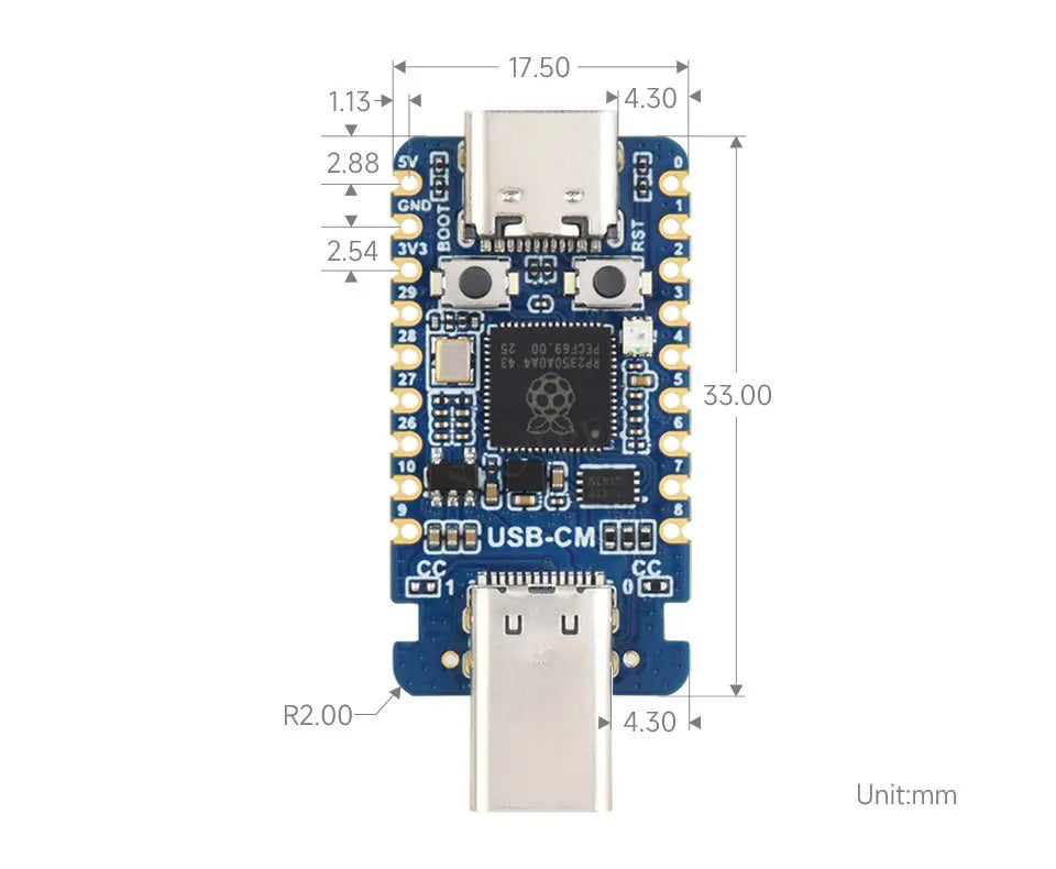 Raspberry Pi Pico 2 RP2350A USB-C Mini Development Board