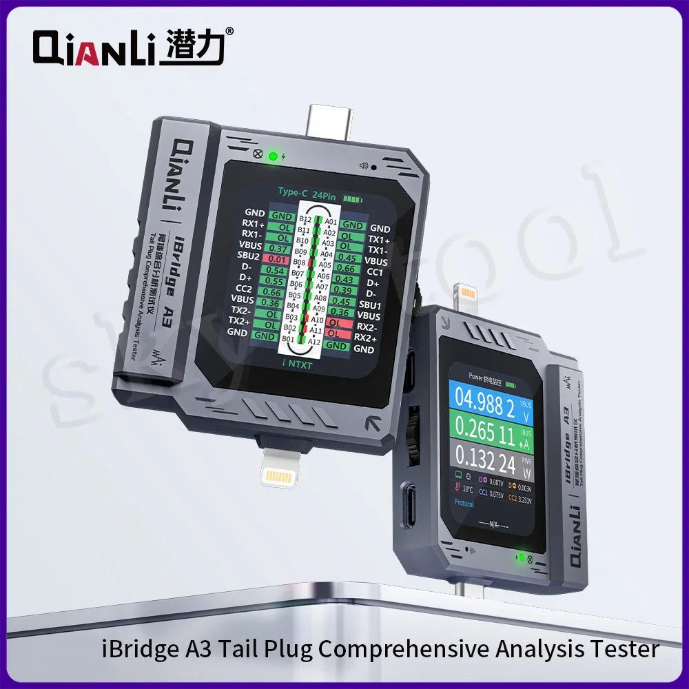 QIANLI IBridge A3 Mobile Phone Tail Plug Detector for Lightning Type-C Interface Devices iPhone Samsung Cell Phone Maintenance