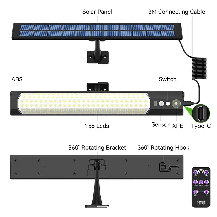 LED Outdoor Solar Light 316/158 LED Motion Sensor Solar Wall Lamp With Remote Waterproof 3 Work Modes Garden Decor Street Lights