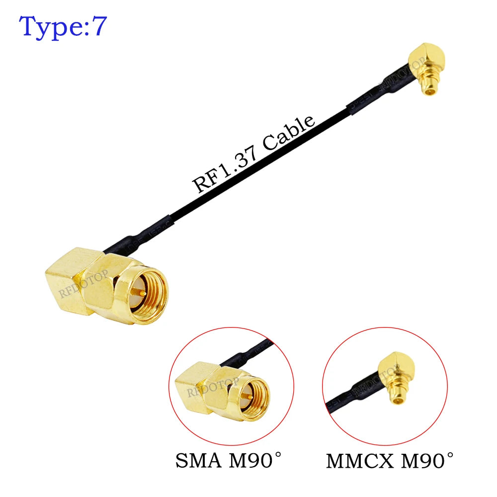 1Pcs RF1.37 Cable SMA Male/Female to MMCX Male 90 Degree Connector 50ohm SMA to MMCX RF Coaxial Extension Jumper OD=1.37 Cable