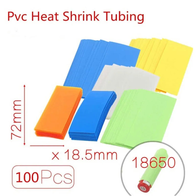 100pcs Li-ion 18650 Battery Wrap PVC Heat Shrink Tubing Precut For Battery Film Tape Battery Cover Shrinking Tube