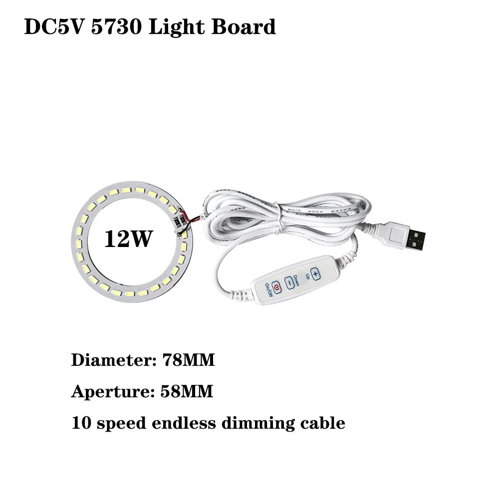 1pcs DC5V Dimmable SMD5730/2835 Led Ring White Color Lamp Bead 10W 12W LED Light Board White Warm Light with 2M cable