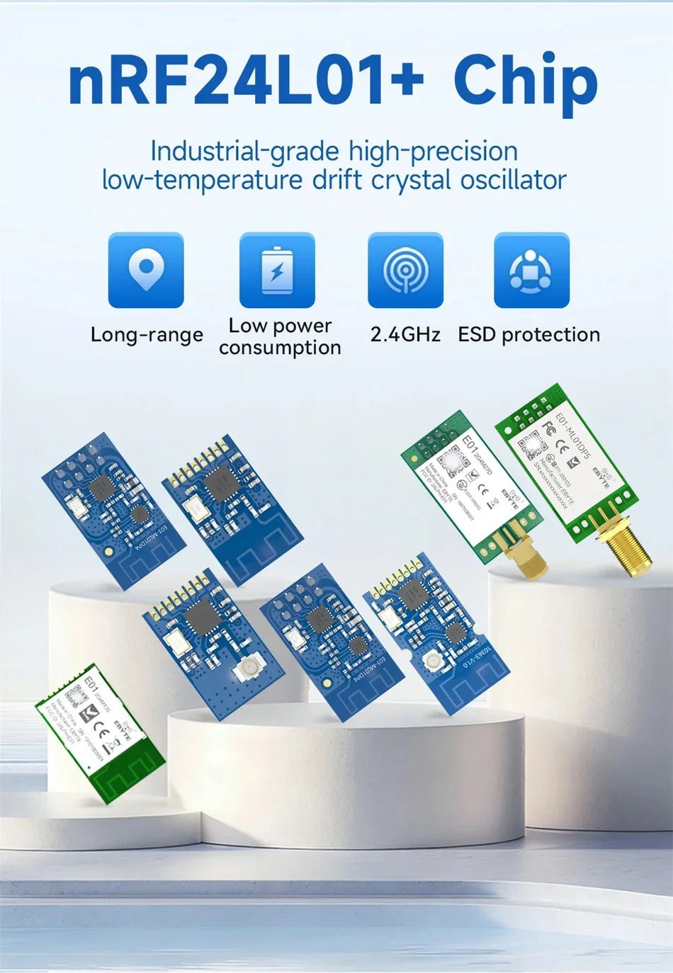 4PCS nRF24L01 nRF24L01P 2.4GHz PA LNA 20dBm Wireless Module SPI Antenna SMA-K Transceiver Receiver Tansmitter EBYTE E01 Series