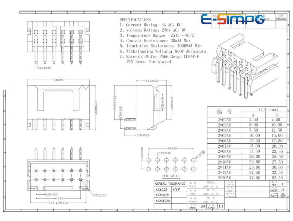 20pcs XHD 2.5mm 2x2P/3/4/5/6/7/8/9/10PIN A2557 Double Row Dual Straight Right Angle Wafer Plug Housing Terminal Connector