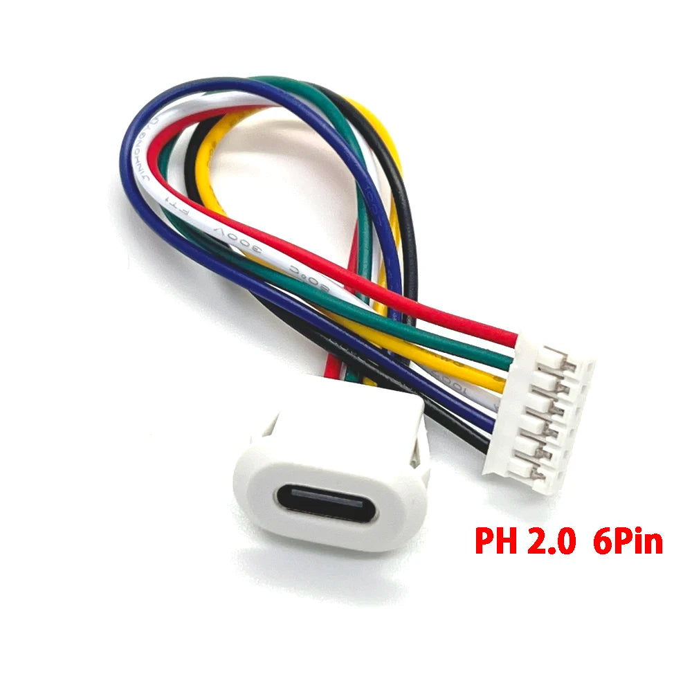 1pcs USB-C Type 6Pin Waterproof USB Connector Direct Compression Female Base Female Socket Charging Interface With Welding Wire