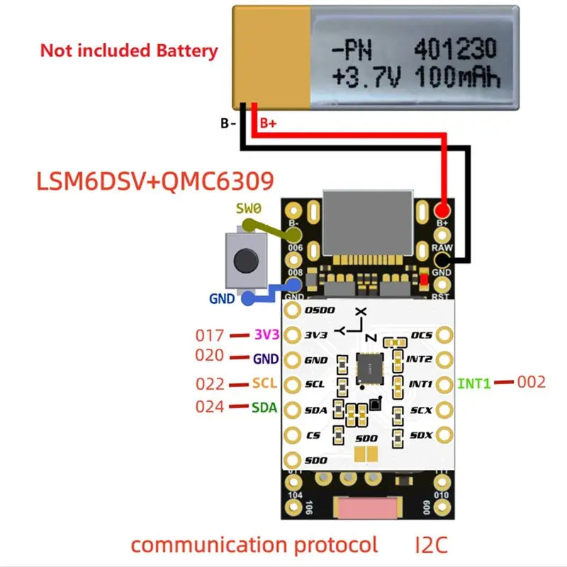 Smolslime Module Based On NRF Slimevr Module,Promicro NRF52840 + (LSM6DSV + QMC6309 )