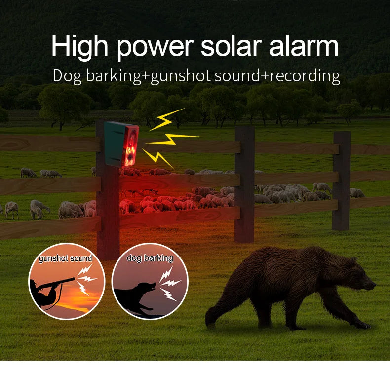 Outdoor Solar Motion Sensor Alarm with Remote Control 129DB with Motion Detector for Farm Yard Garden Garage Shed