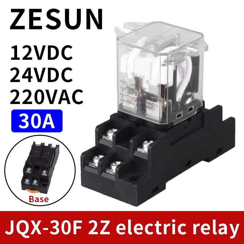 1pcs JQX-30F 2Z high-power high current 30A intermediate relay with base AC220V DC24V/12V ZUSUN