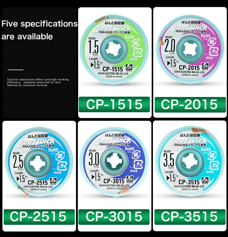 100% Original GOOT Solder Wick No-clean Tin Suction Line Tin Suction Tape Clean Tin Desoldering Wicks Soldering Paste