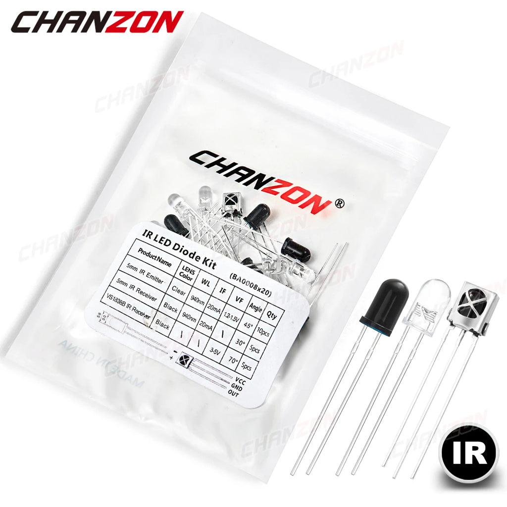 20pcs 5mm 940nm VS1838B IR LED Emitting Diode Kit Transmitter Receiver Infrared Light Lamp Emitter Phototransistor Assortment