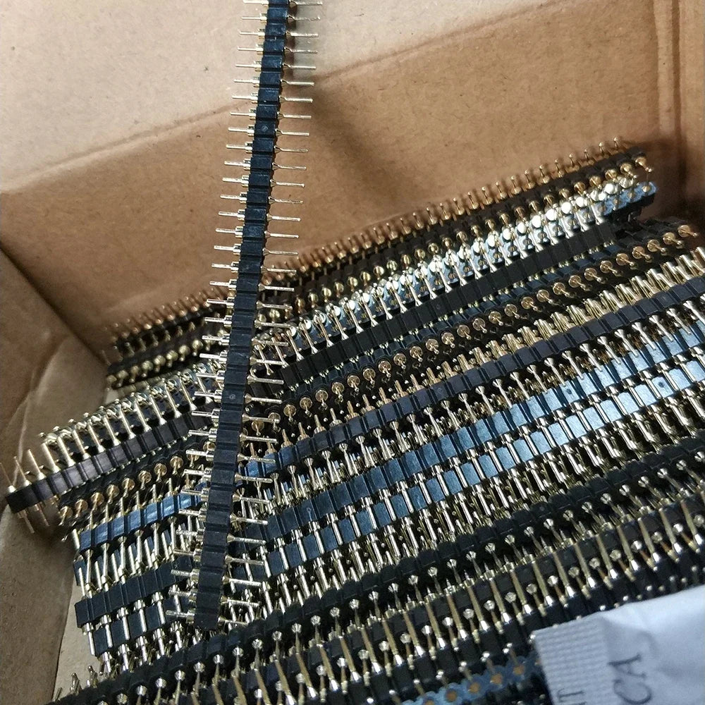 20pcs 1x40P 2.54mm Round Hole Male Tin Gold Female Pin Header Single Row 0.1" Breakable PCB IC Crystal Transistor Socket