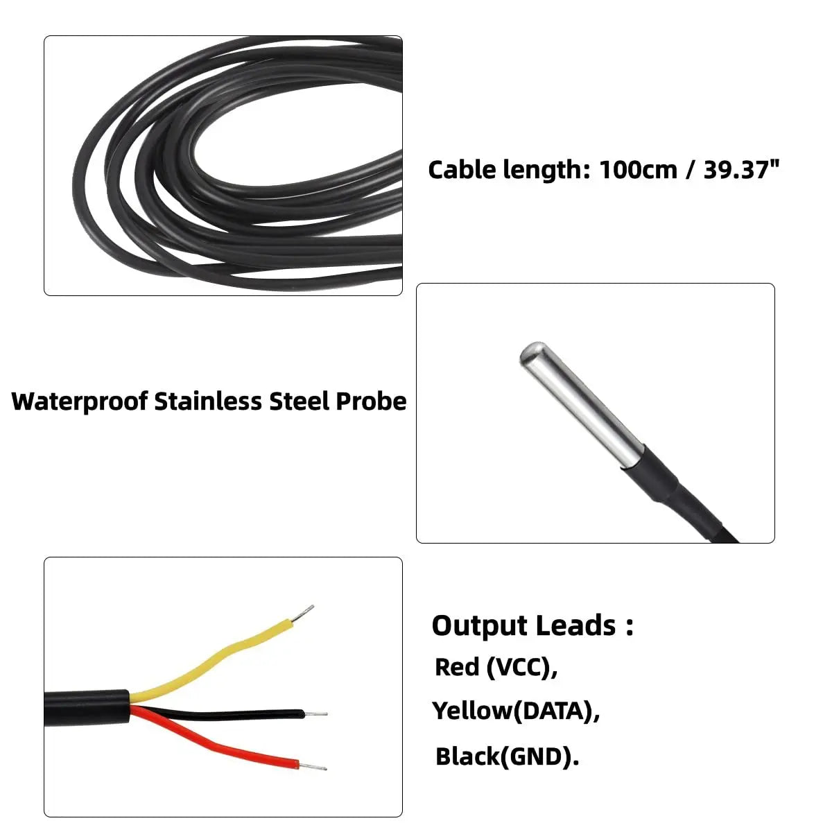 DS18B20 1M Cable Digital Temperature Thermal Waterproof Probe Sensor -55°C to +125°C compatible with Arduino and Raspberry Pi