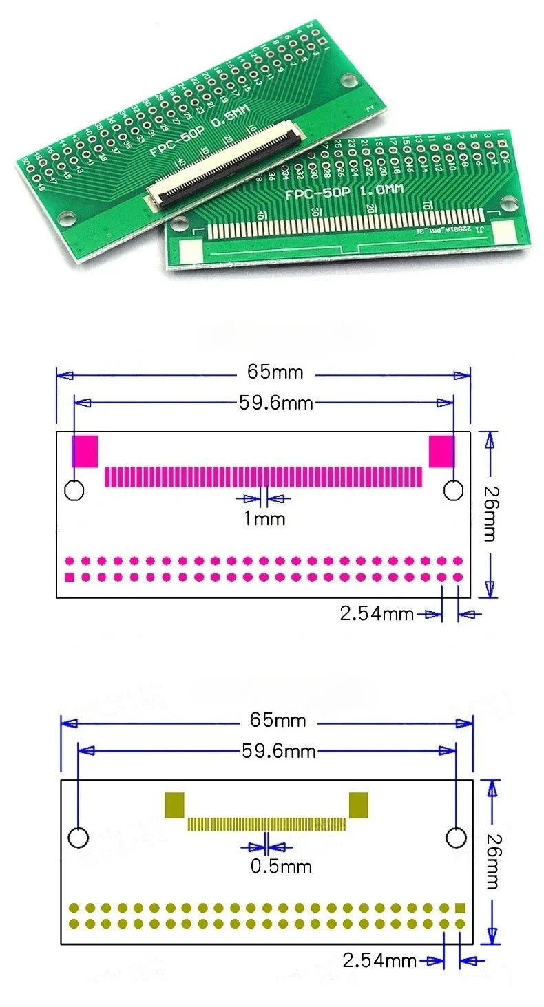 1Pcs FPC/FFC Adapter Board 0.5/1.0mm to 2.54mm Soldered Connector 4/5/6/8/10/12/14/16/20/26/3040/45/50/60 Pin