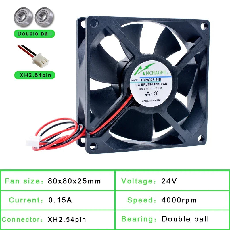 ACP8025 8cm 80mm Fan 80x80x25mm DC5V 12V 24V 2pin Cooling Fan Suitable for Chassis Power Inverter
