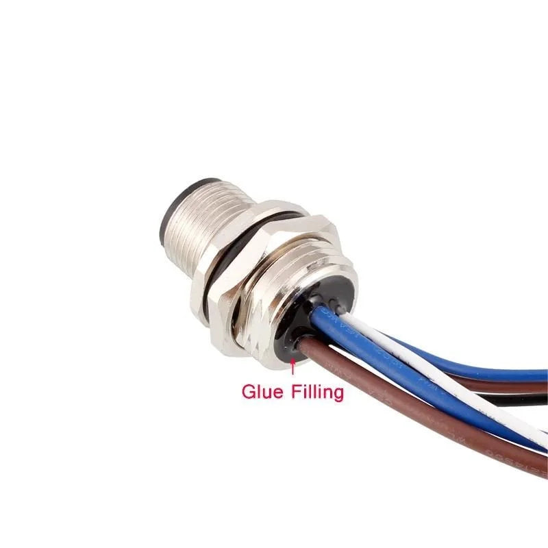 M12 Panel Male Female  Metal Front Mount Socket Solder 4 6 8 12 Pin Receptacle Straight Circular Connectors With 30cm Wires