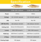 UL Listed COB LED Strip Light 320 480 LEDs/m 16.4ft High Density Flexible Tape Ribbon 3000-6500K RA90 Led Lights DC12V 24V