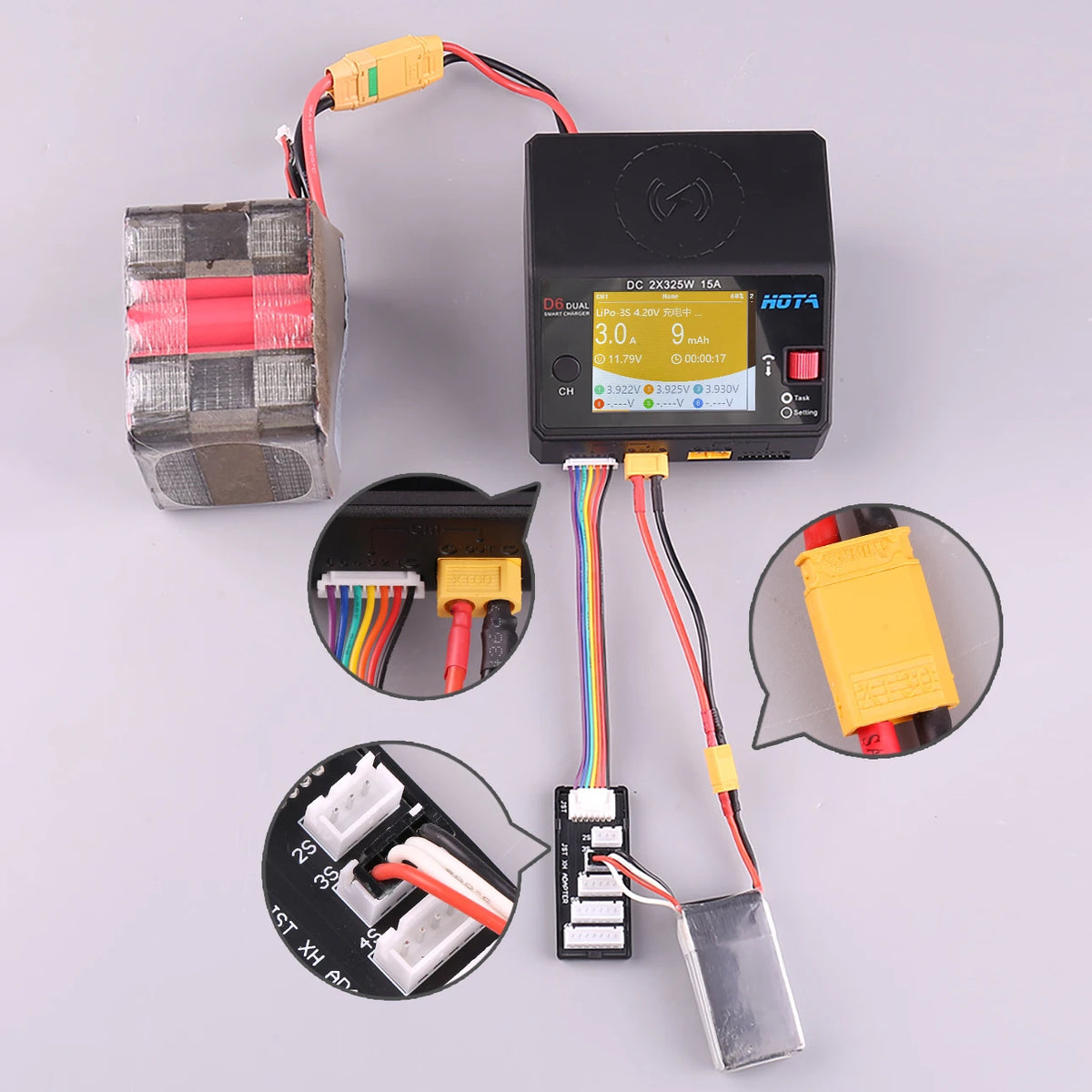 HOTA D6 DC650W 15A Dual Smart Charger Maximum current 1600mA Built-in Micro USB for 1-6S Lipo LiHV/NiZn/Nicd/NiMH Battery