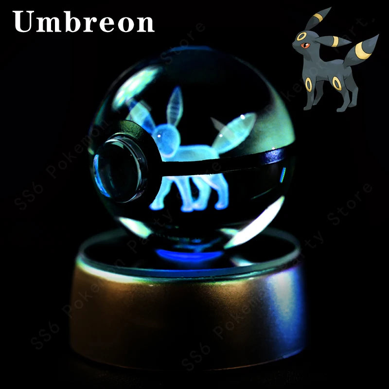 Pokemon Crystal Ball 3D Mewtwo Pikachu Gengar Pokeball 3D Night Light Lamp Glass Statue Pokemon Crystal Ball Birthday Gift
